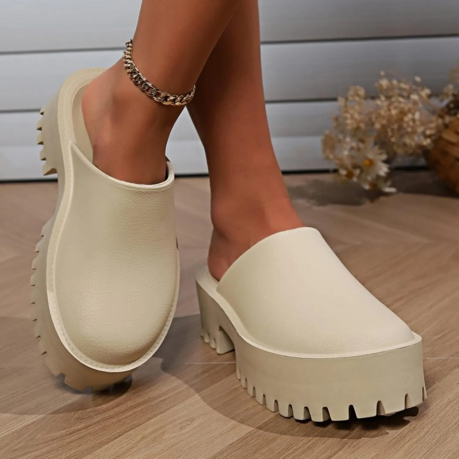 Womens Platform Mules Slip On Sandals Closed Toe Clogs Non-Slip Thick Sole Waterproof Slippers