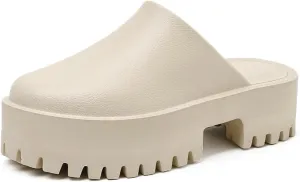 Womens Platform Mules Slip On Sandals Closed Toe Clogs Non-Slip Thick Sole Waterproof Slippers