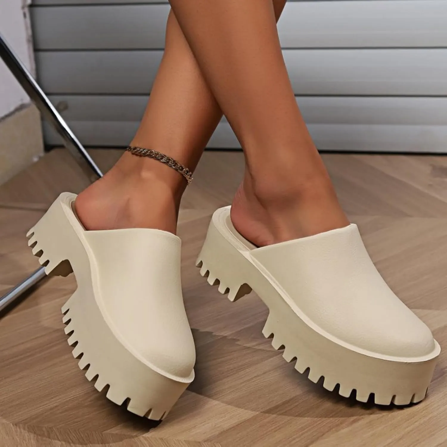 Womens Platform Mules Slip On Sandals Closed Toe Clogs Non-Slip Thick Sole Waterproof Slippers