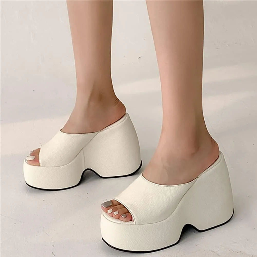 Women's Platform Mules with High Heel Slip On Round Toe Wedge Heel Sandals