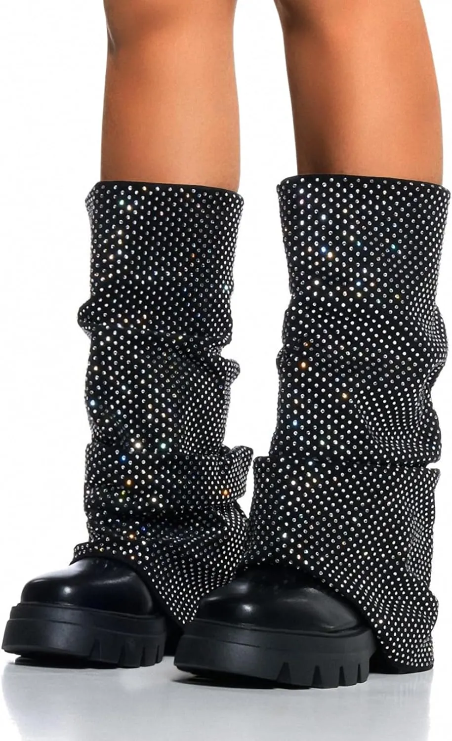 Women's Platform Round Toe Fold Over Boots Metallic Mid Calf Boots Chunky Heel Pull-On Fashion Shark Booties for Ladies Party Shoes