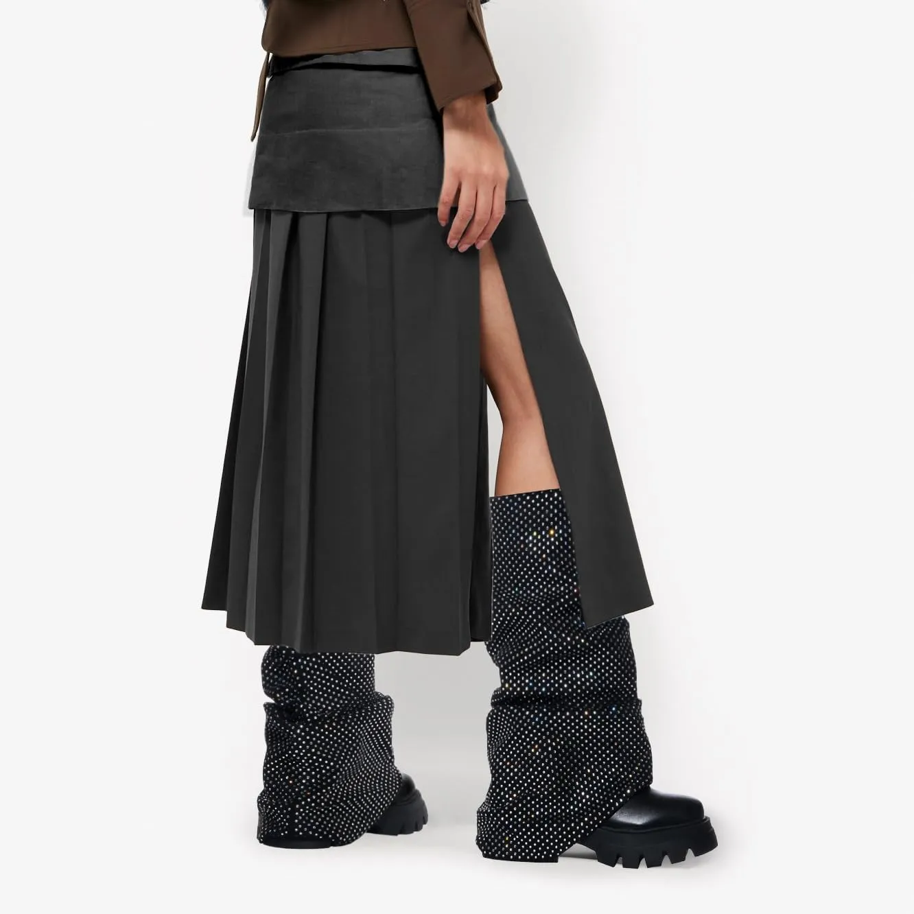 Women's Platform Round Toe Fold Over Boots Metallic Mid Calf Boots Chunky Heel Pull-On Fashion Shark Booties for Ladies Party Shoes