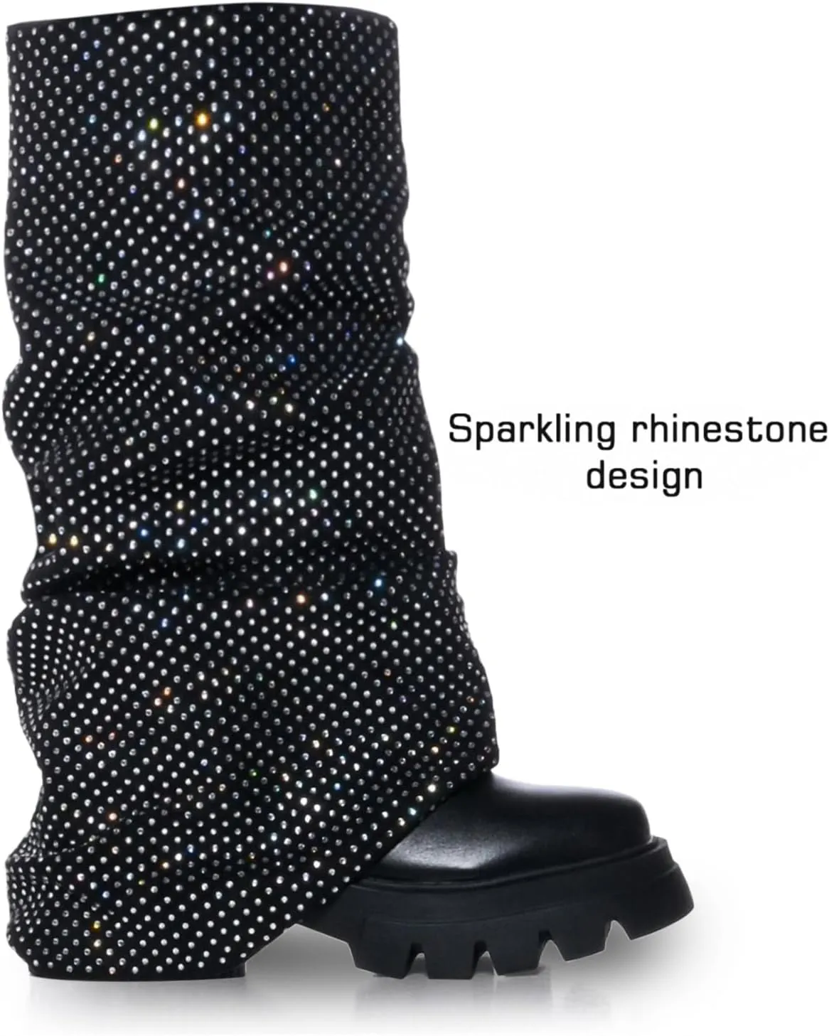 Women's Platform Round Toe Fold Over Boots Metallic Mid Calf Boots Chunky Heel Pull-On Fashion Shark Booties for Ladies Party Shoes