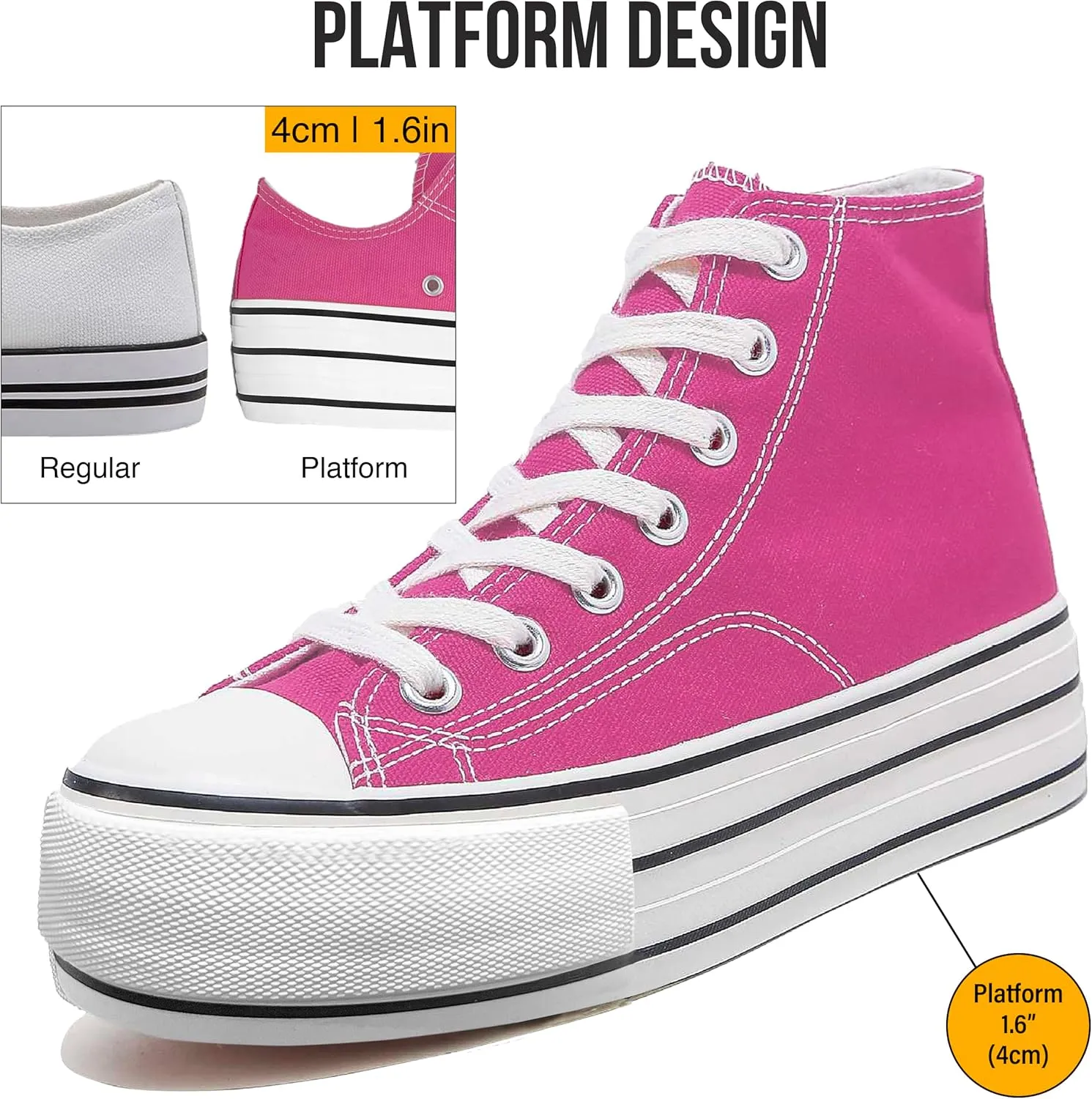 Women's Platform Sneakers 4cm Height Increase, Classic Canvas Platform Low Top Sneakers for Women and Teen Girls, Multiple Colors Fashion Trendy Cute Shoes