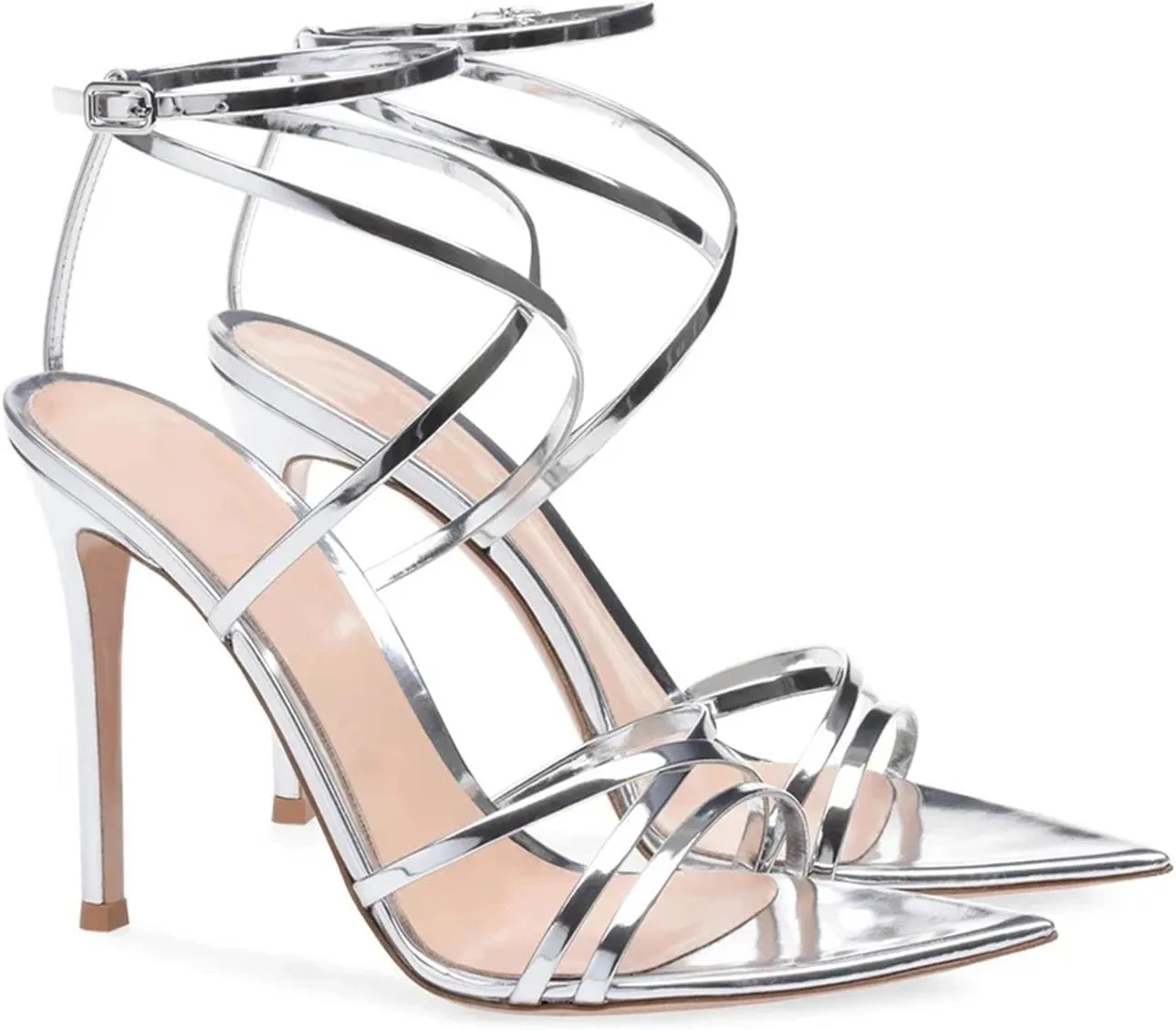 Women's Pointed Sole Stiletto Sandals, Ankle Strap Wedding Party Heels