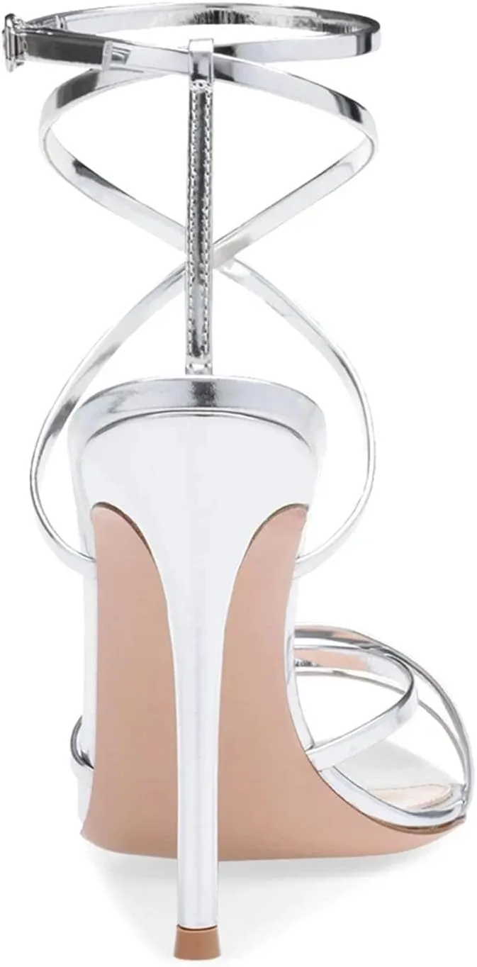 Women's Pointed Sole Stiletto Sandals, Ankle Strap Wedding Party Heels