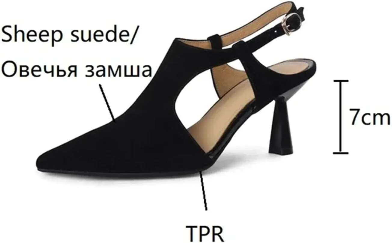 Women's Pointed Toe Stiletto Sandals, Sheep Suede Leather Summer Party Heels