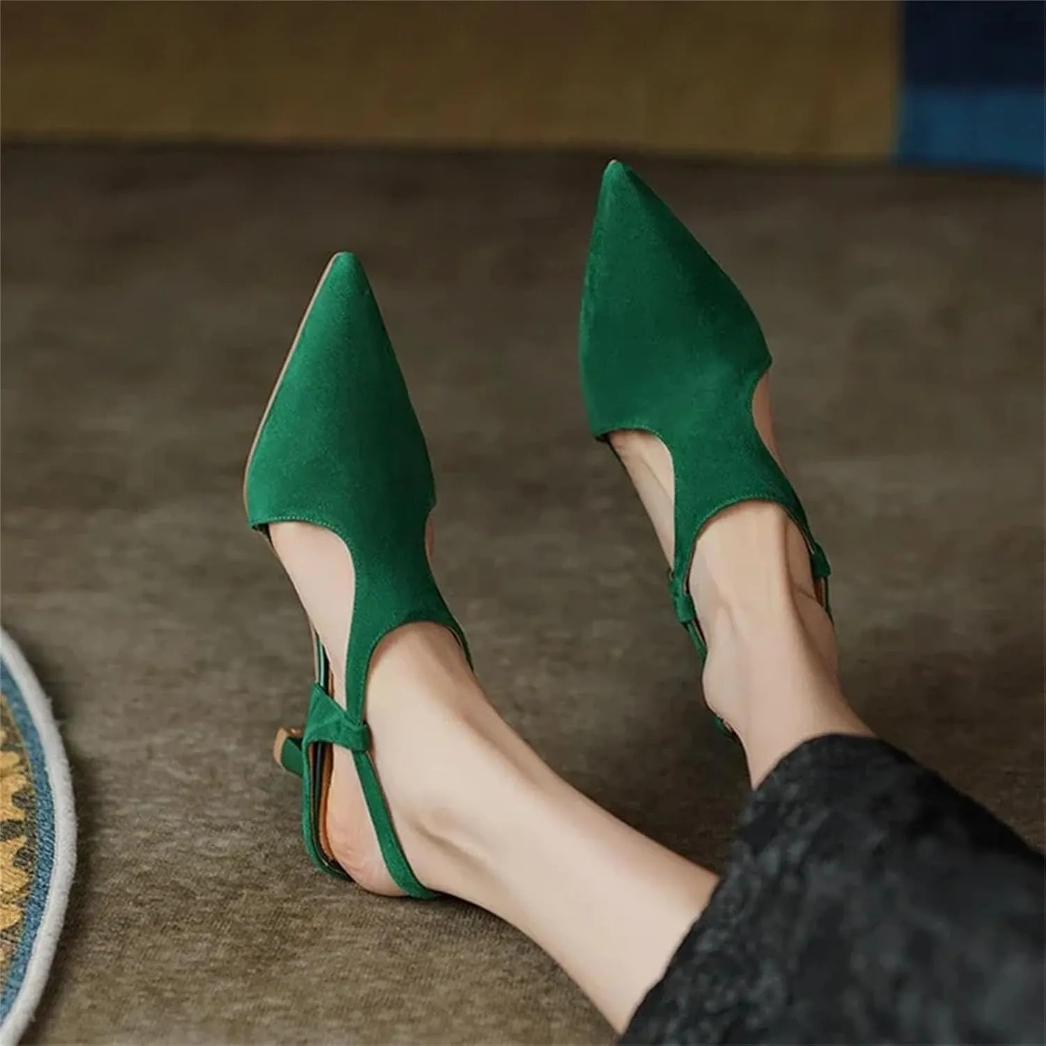 Women's Pointed Toe Stiletto Sandals, Sheep Suede Leather Summer Party Heels