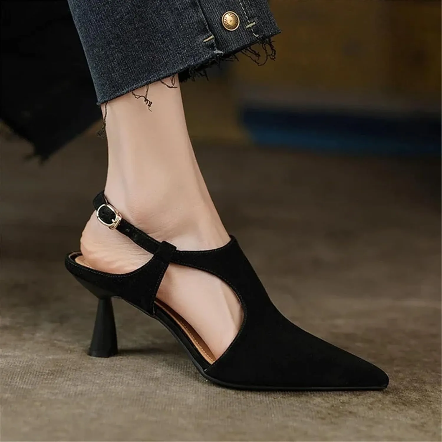 Women's Pointed Toe Stiletto Sandals, Sheep Suede Leather Summer Party Heels