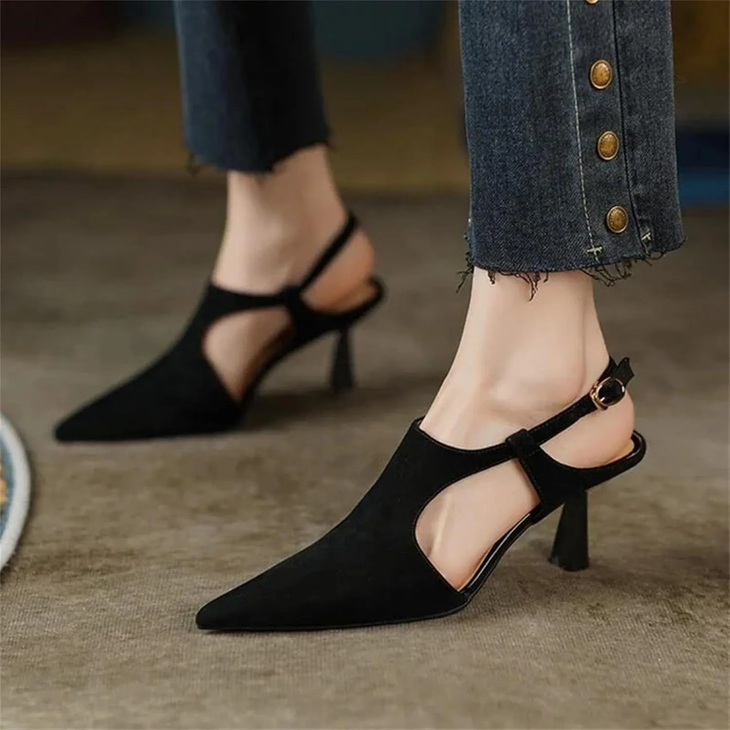 Women's Pointed Toe Stiletto Sandals, Sheep Suede Leather Summer Party Heels