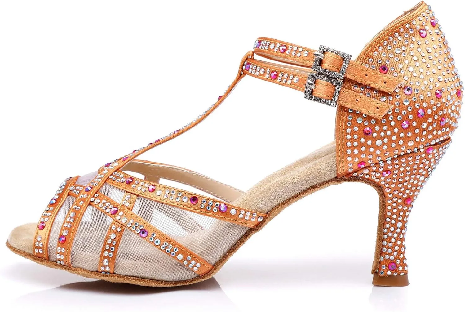 Womens Professional Dancing Shoes with Rhinestones Mesh Elegant Wedding Formal Sandals