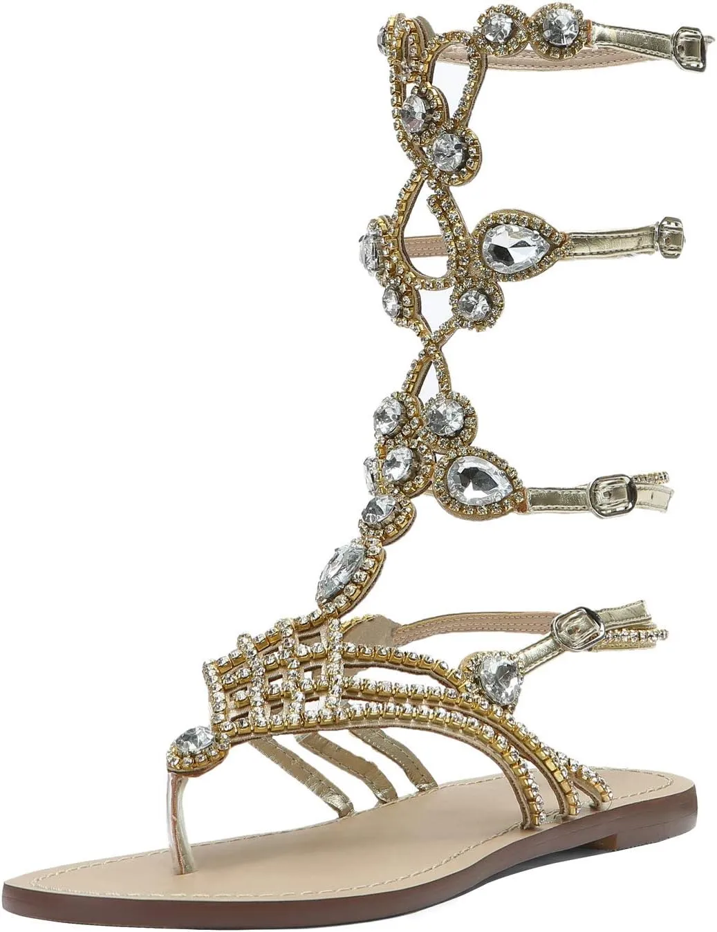 Women's Rhinestone Gladiator Sandals Stylish Flats for Summer Beach Weddings