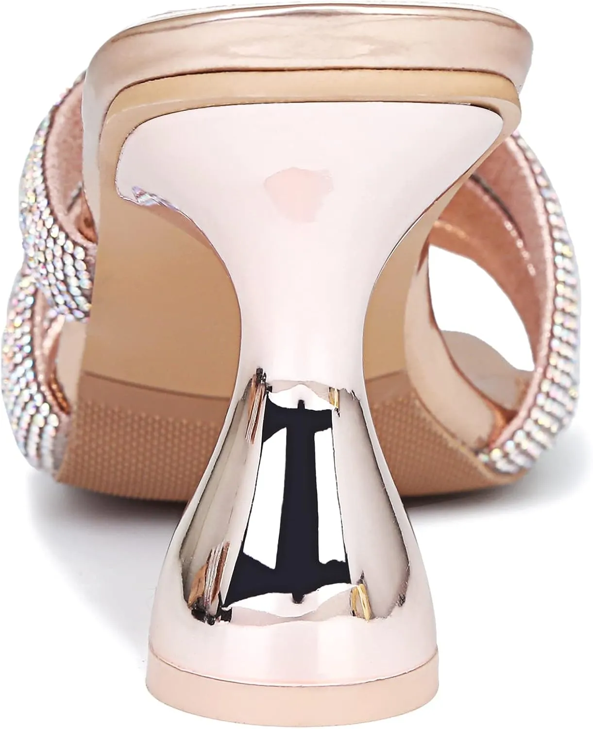 Women's Rhinestone Square Heeled Sandals Slip On Peep Toe Chunky Block Kitten High Heels Mules Slippers Slides Fashion Wedding Dress Backless Pump Shoes