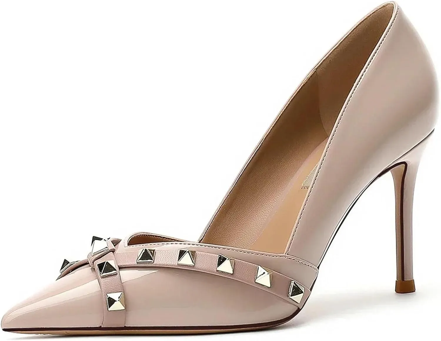 Women's Rivet Stiletto Pumps, Pointed Toe Luxury Designer Heels