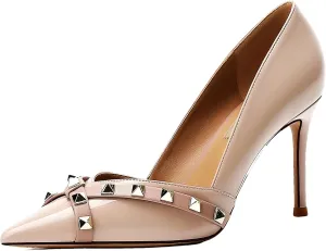Women's Rivet Stiletto Pumps, Pointed Toe Luxury Designer Heels