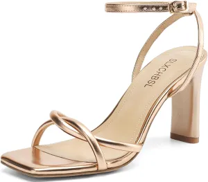 Womens Sandals Square Open Toe Strappy Heels for Women Dressy Chunky High Heels Ankle Buckle Heeled Sandals for Women Comfort Wedding Prom Party Shoes