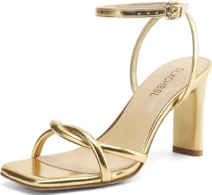 Womens Sandals Square Open Toe Strappy Heels for Women Dressy Chunky High Heels Ankle Buckle Heeled Sandals for Women Comfort Wedding Prom Party Shoes