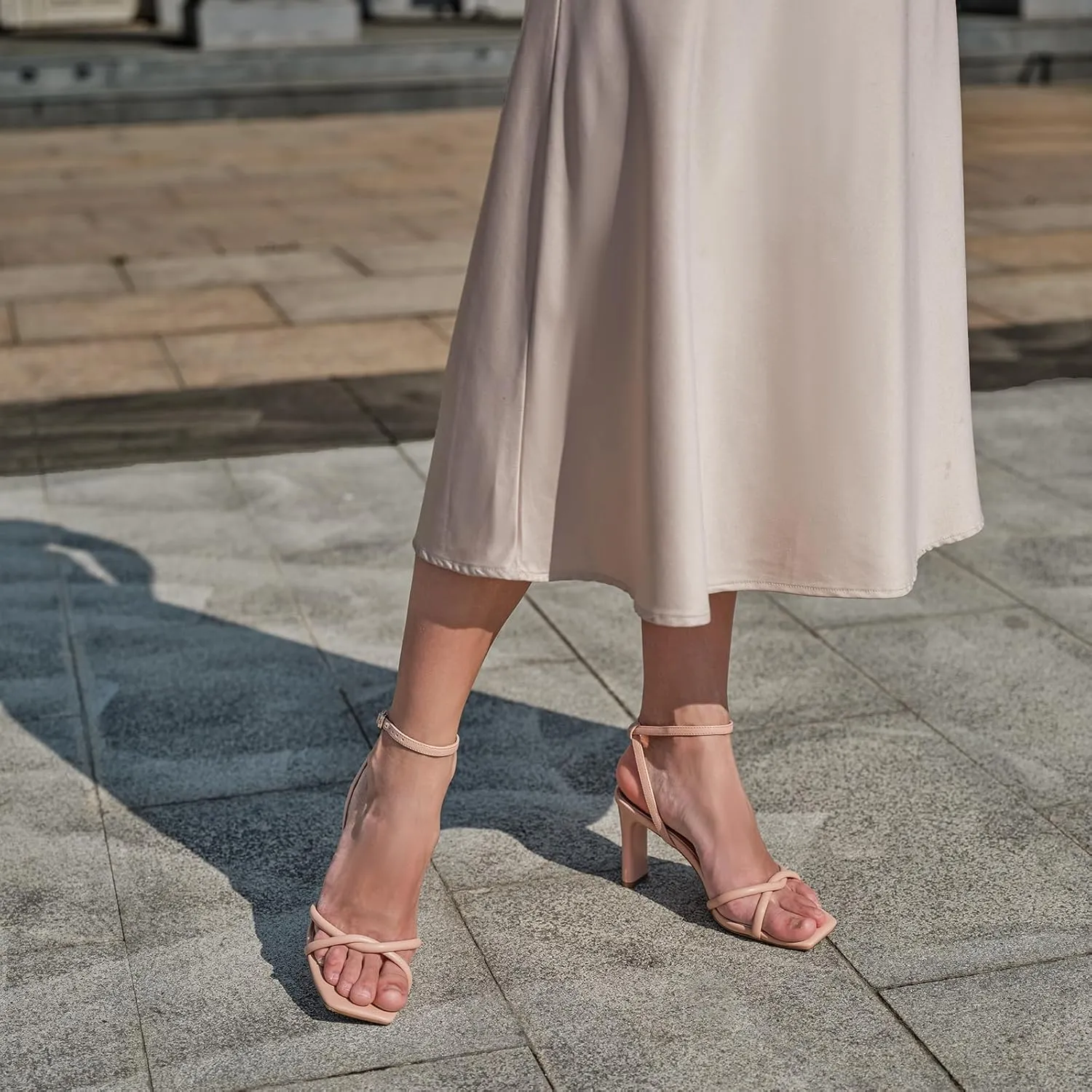 Womens Sandals Square Open Toe Strappy Heels for Women Dressy Chunky High Heels Ankle Buckle Heeled Sandals for Women Comfort Wedding Prom Party Shoes