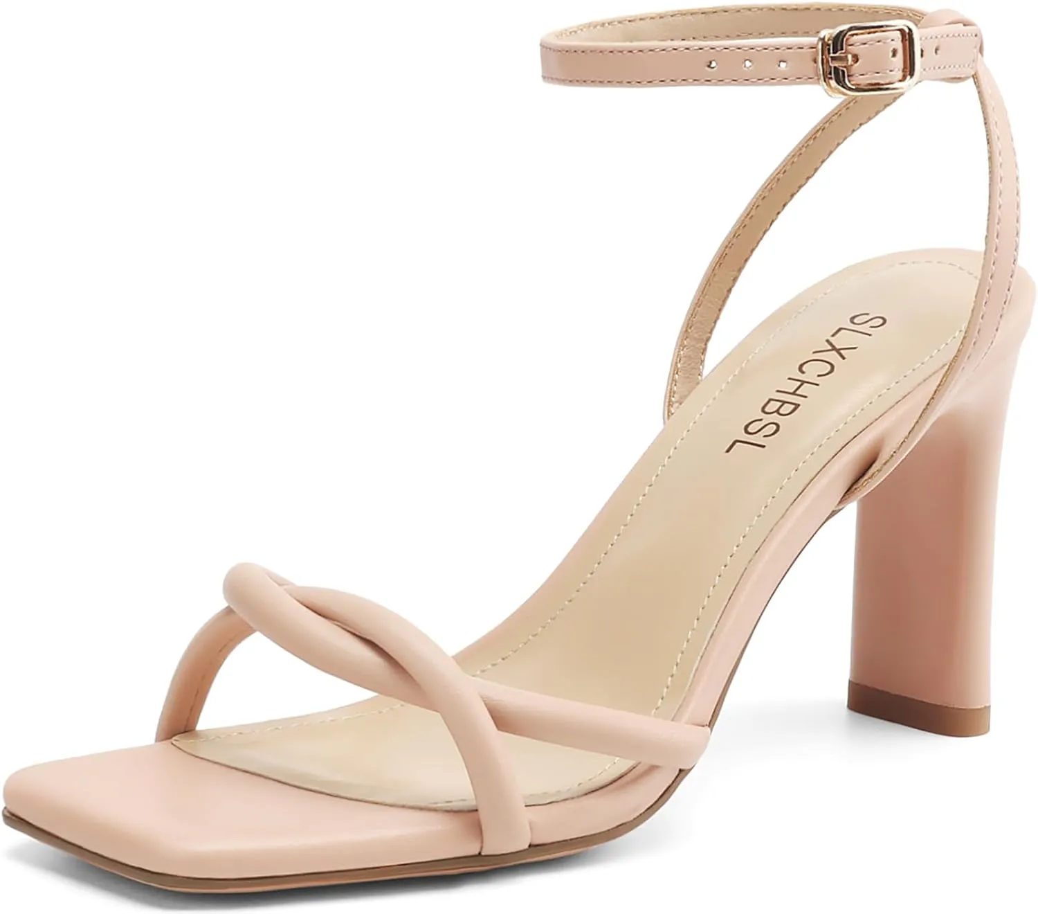 Womens Sandals Square Open Toe Strappy Heels for Women Dressy Chunky High Heels Ankle Buckle Heeled Sandals for Women Comfort Wedding Prom Party Shoes