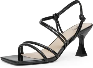 Womens Sandals Strappy Heels Open Square Toe Heeled Sandals Dress Shoes