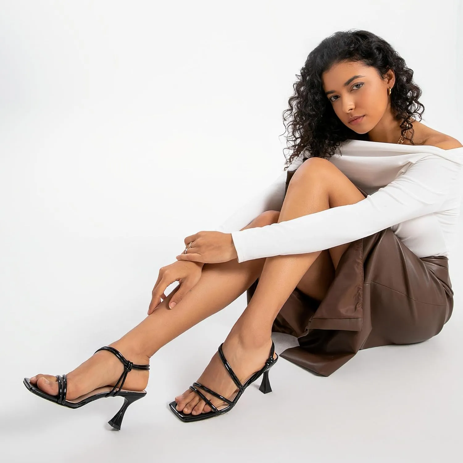 Womens Sandals Strappy Heels Open Square Toe Heeled Sandals Dress Shoes