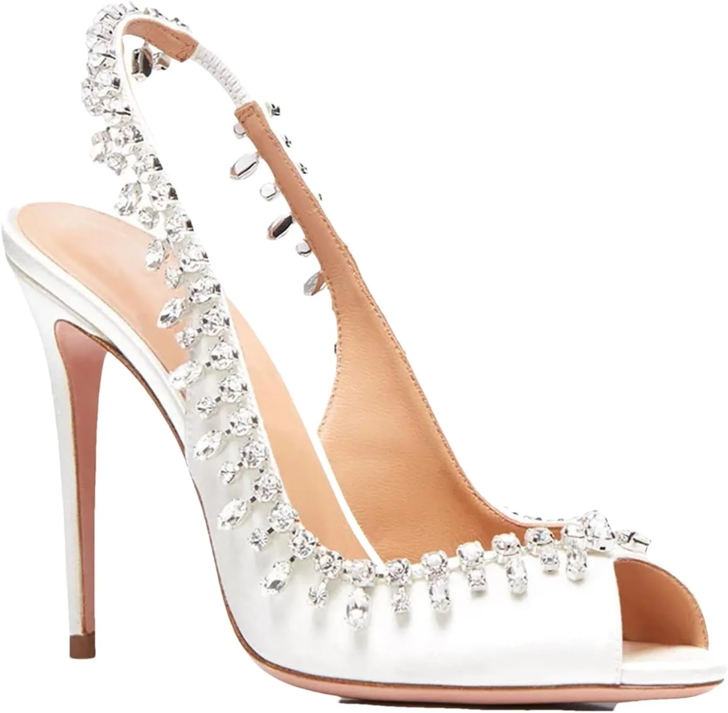Women's Satin Crystal Strap Sandals, Slingback Stiletto Wedding Party Heels