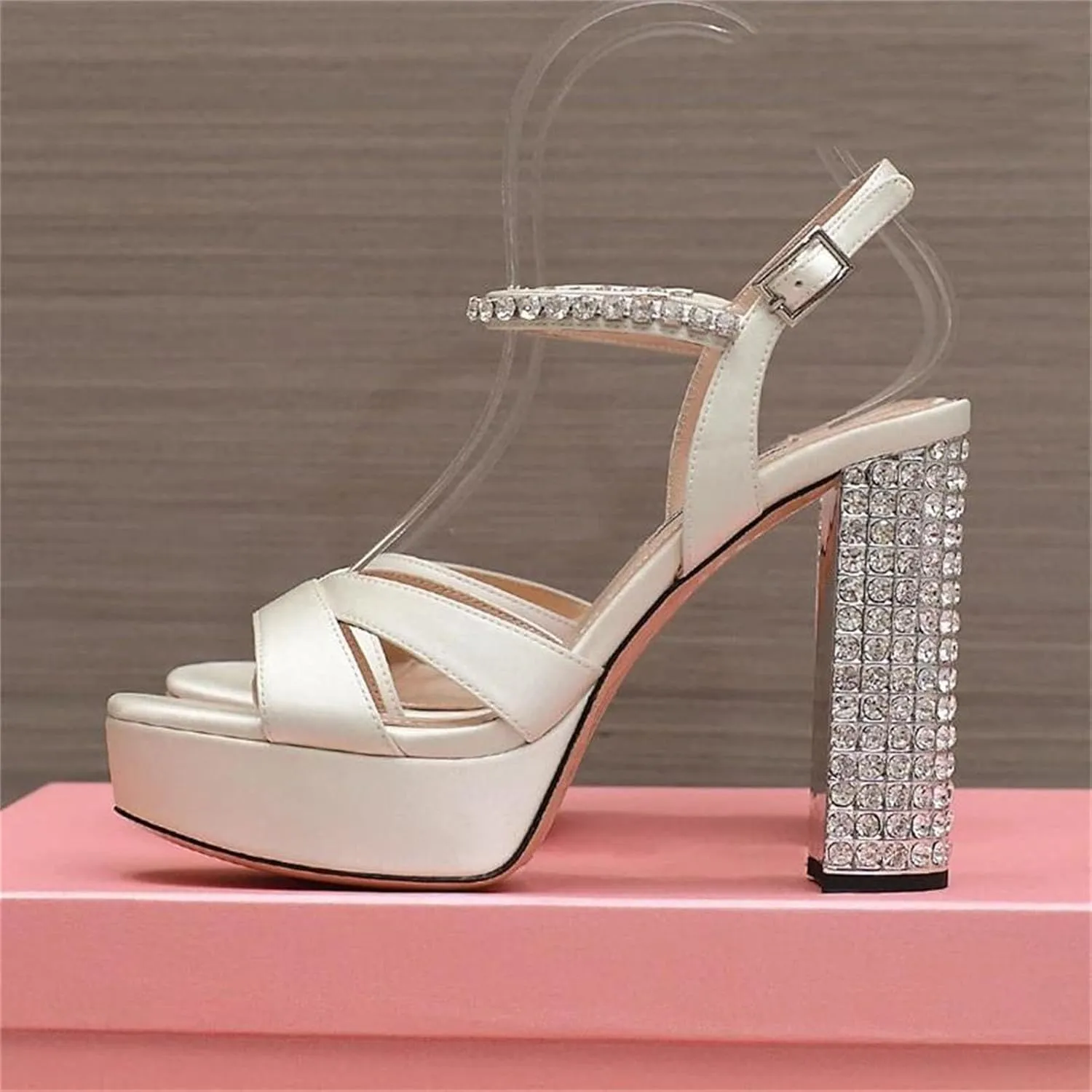Women's Satin Wedding Heels, Peep Toe Banquet Pumps