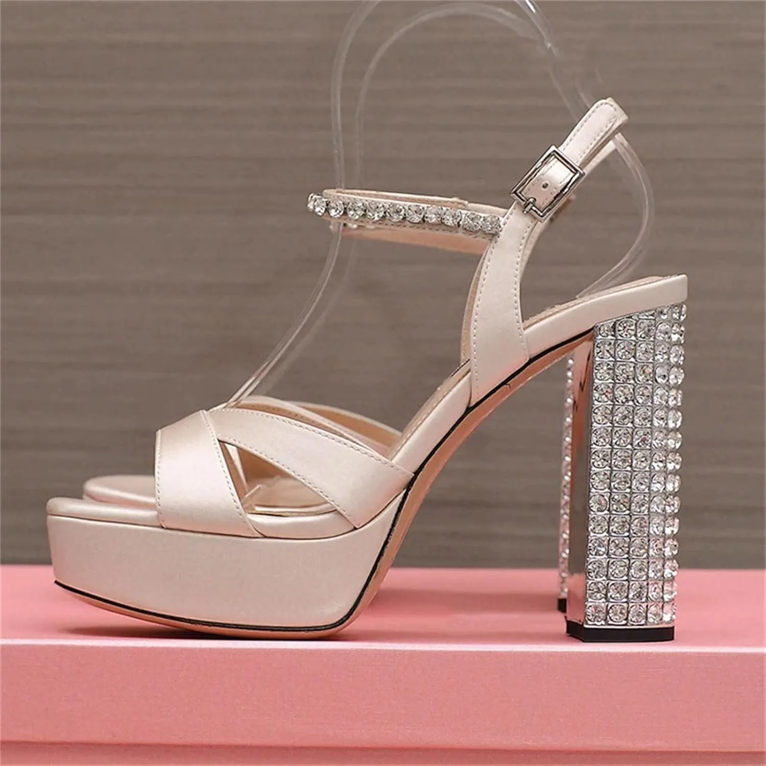 Women's Satin Wedding Heels, Peep Toe Banquet Pumps