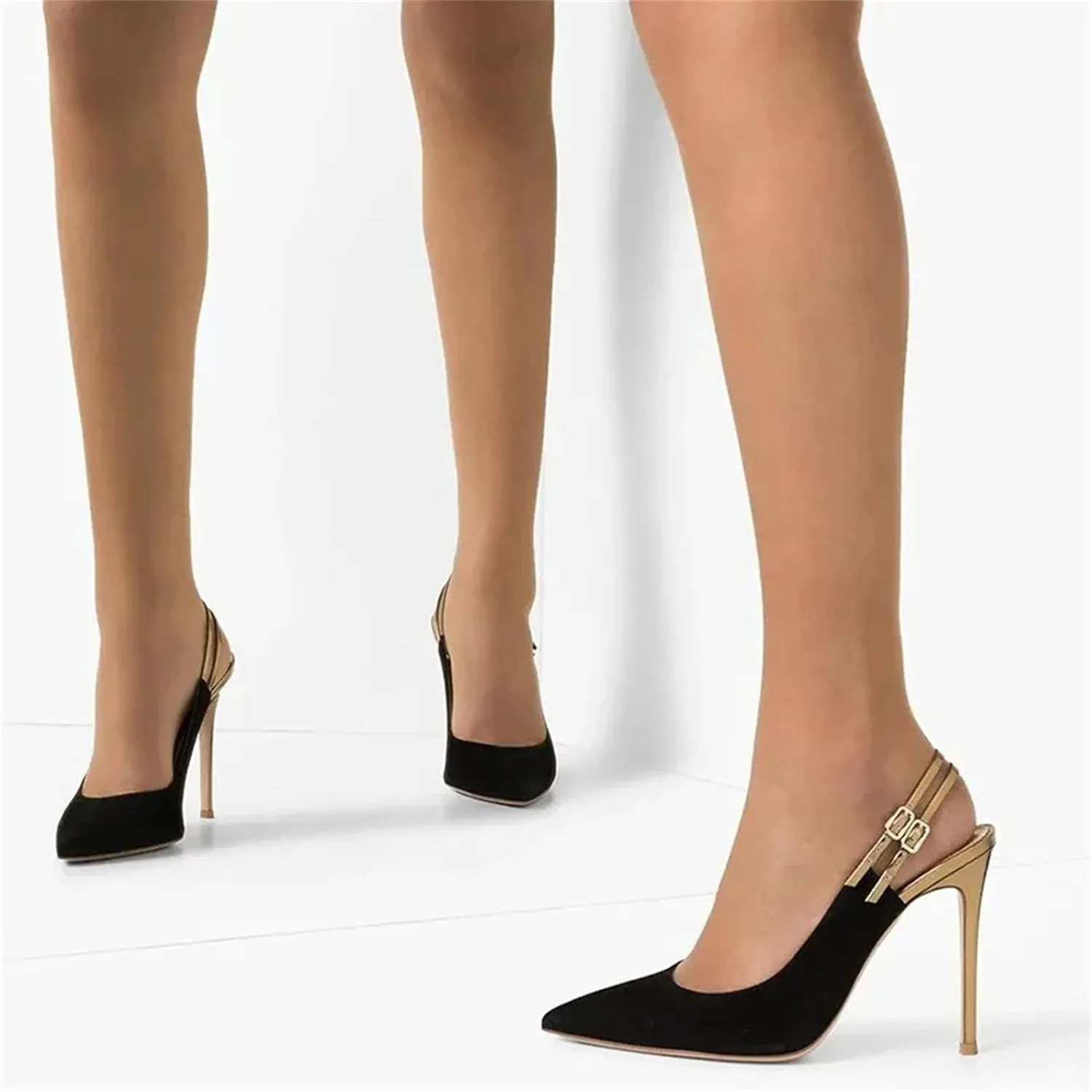Women's Slingback Buckle Strap Sandals, Black Stiletto Office Career Heels