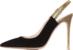 Women's Slingback Buckle Strap Sandals, Black Stiletto Office Career Heels