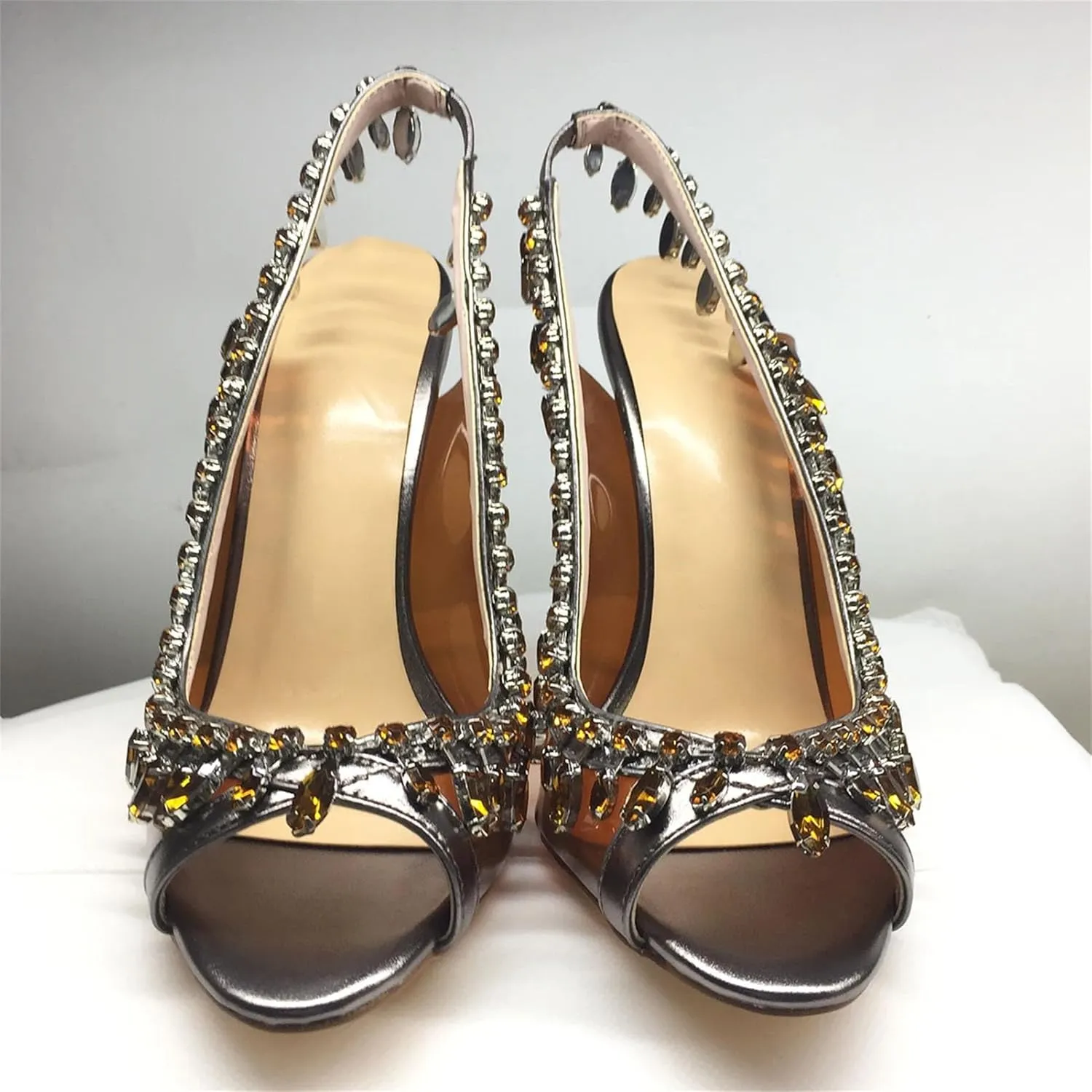 Women's Slingback PVC Sandals, Crystal Strap Stiletto Party Heels