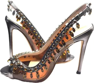 Women's Slingback PVC Sandals, Crystal Strap Stiletto Party Heels