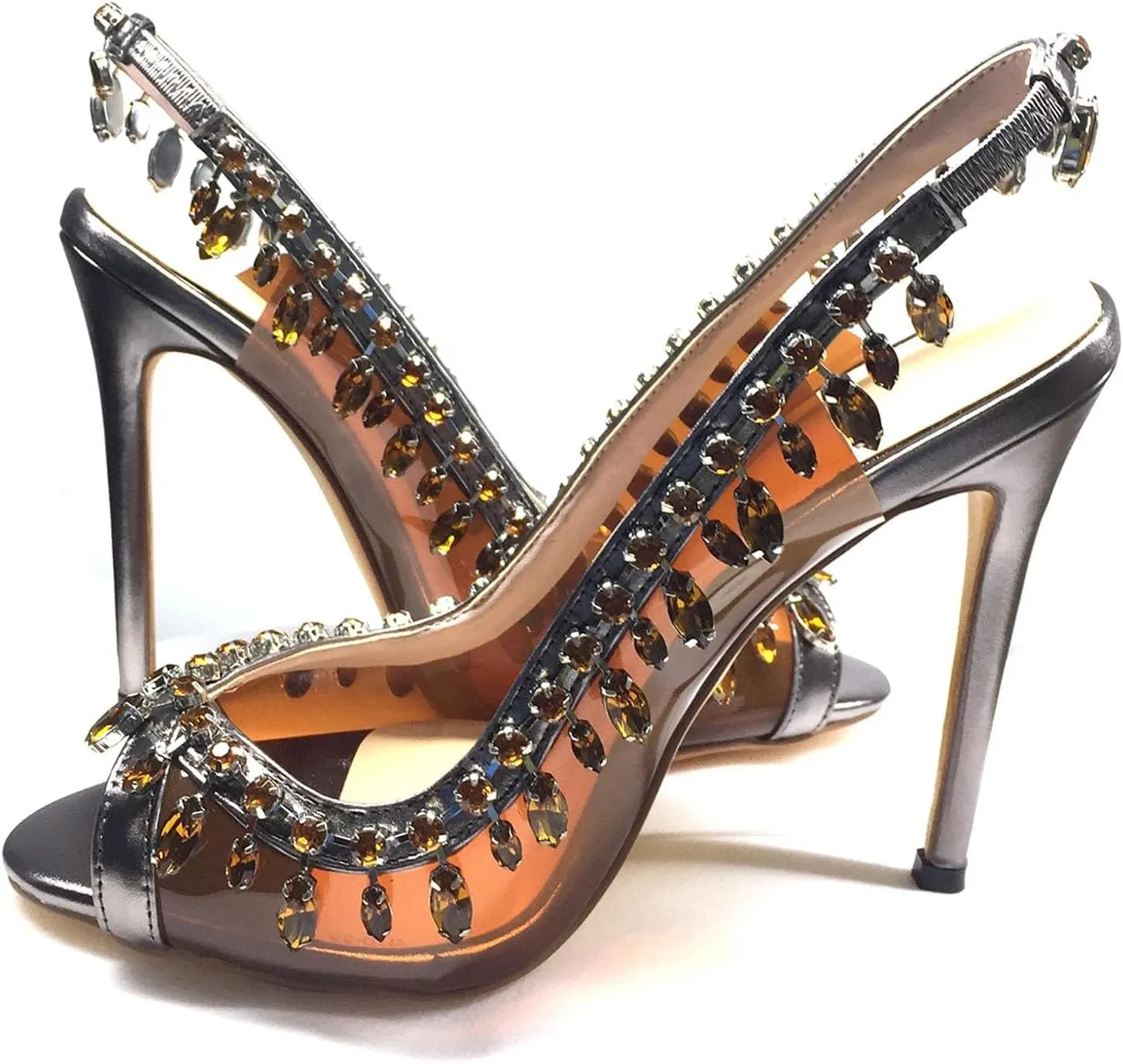 Women's Slingback PVC Sandals, Crystal Strap Stiletto Party Heels