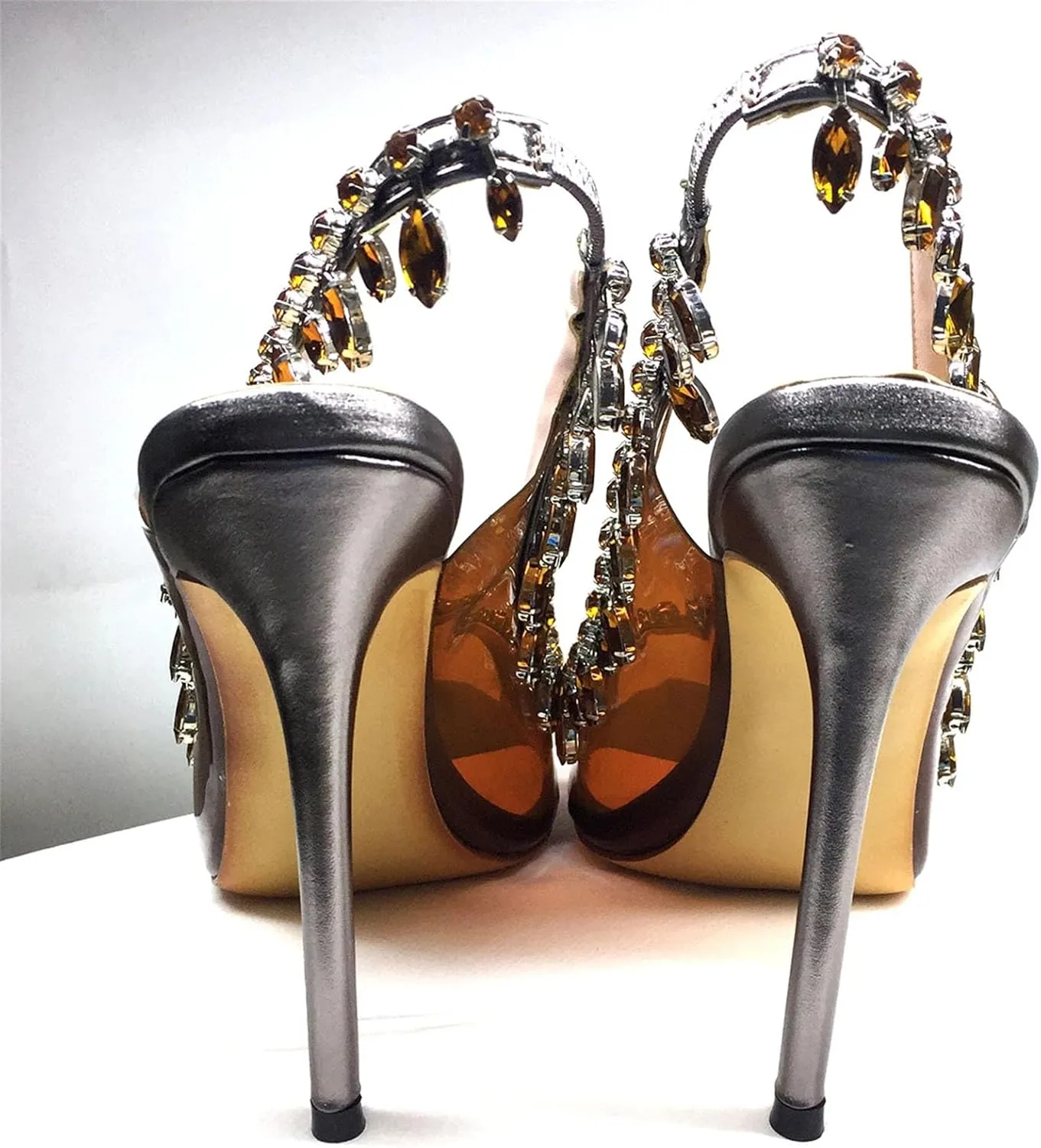 Women's Slingback PVC Sandals, Crystal Strap Stiletto Party Heels
