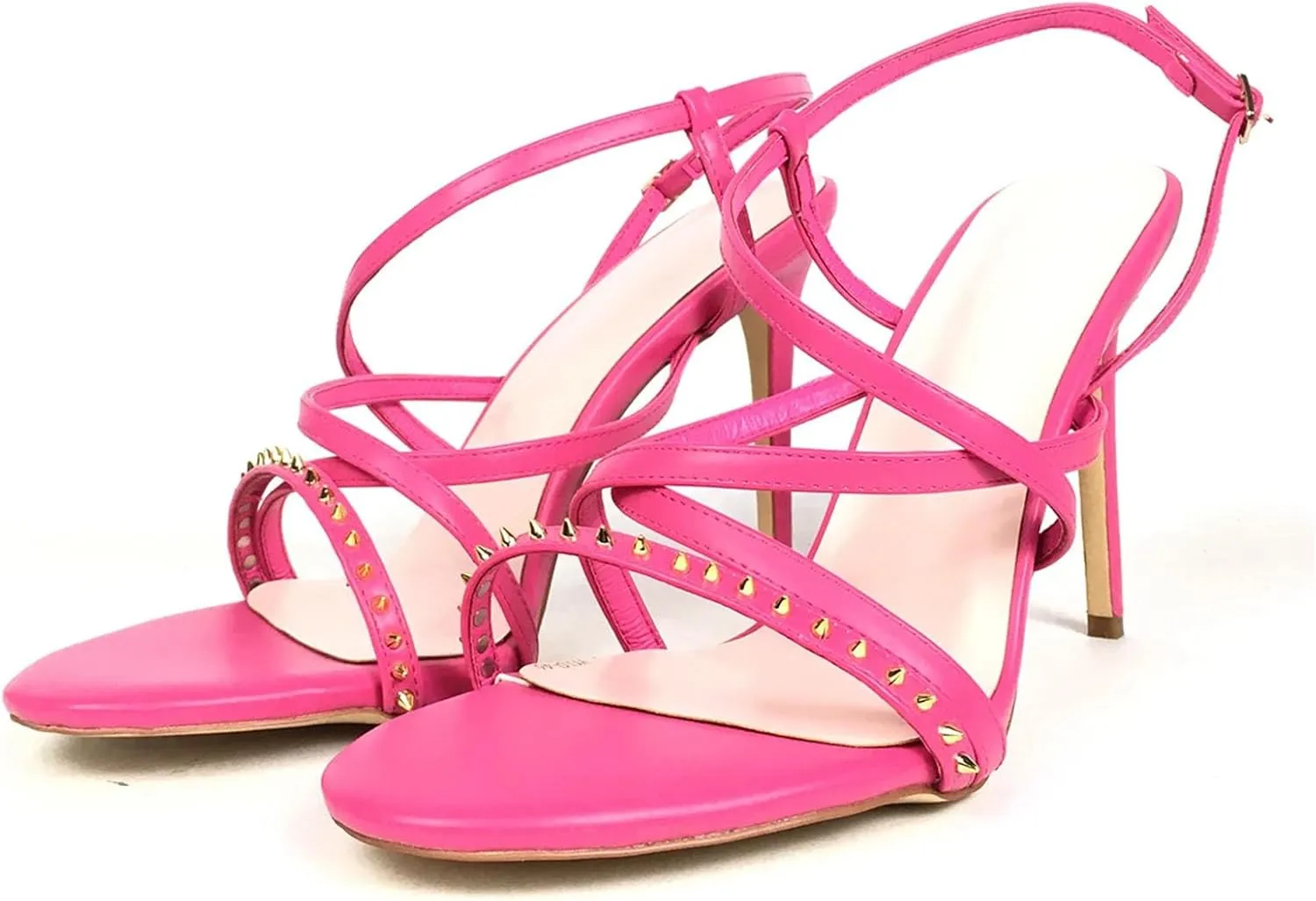 Women's Spiked Strappy Sandals, Black Pink Stiletto Party Heels