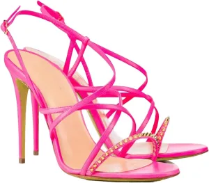 Women's Spiked Strappy Sandals, Black Pink Stiletto Party Heels
