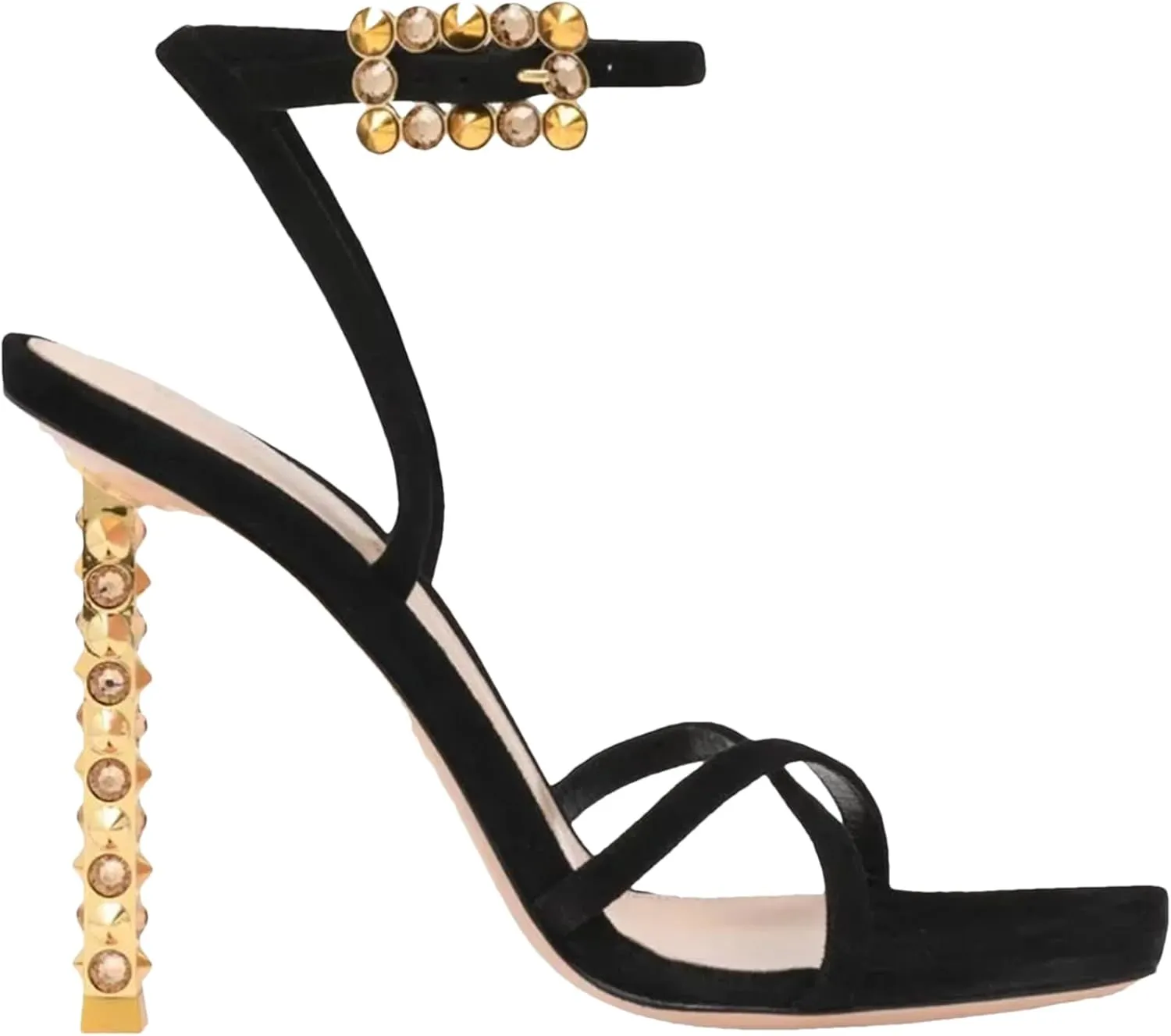 Women's Summer Square Headed Cross Strap Sandals, Diamond High Heel Black Sexy Shoes