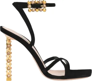 Women's Summer Square Headed Cross Strap Sandals, Diamond High Heel Black Sexy Shoes