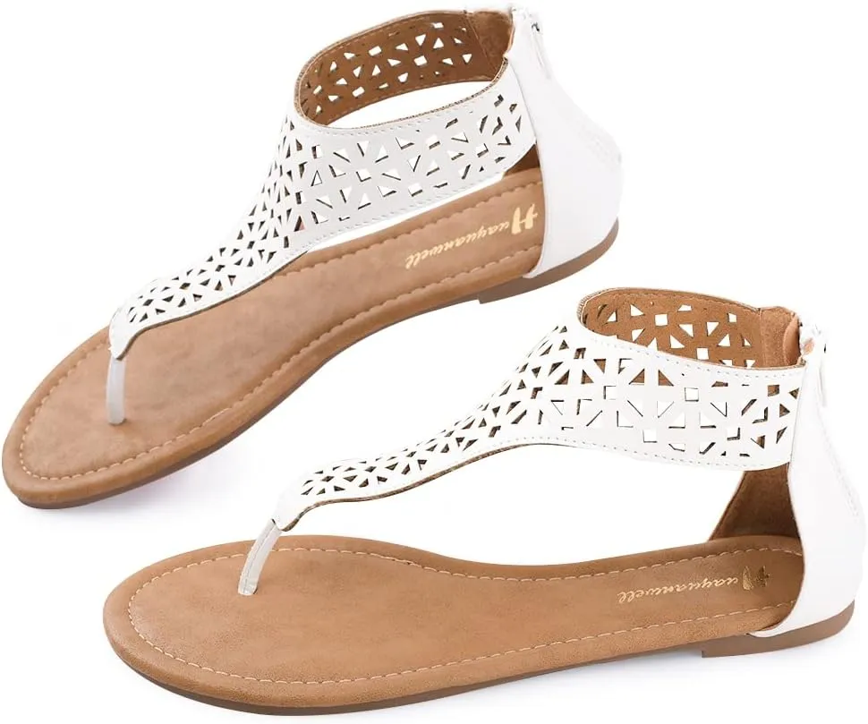 Women's Thong Flat Sandals T-Strap Sandals Ankle Strap Strappy Sandals Summers Sandals