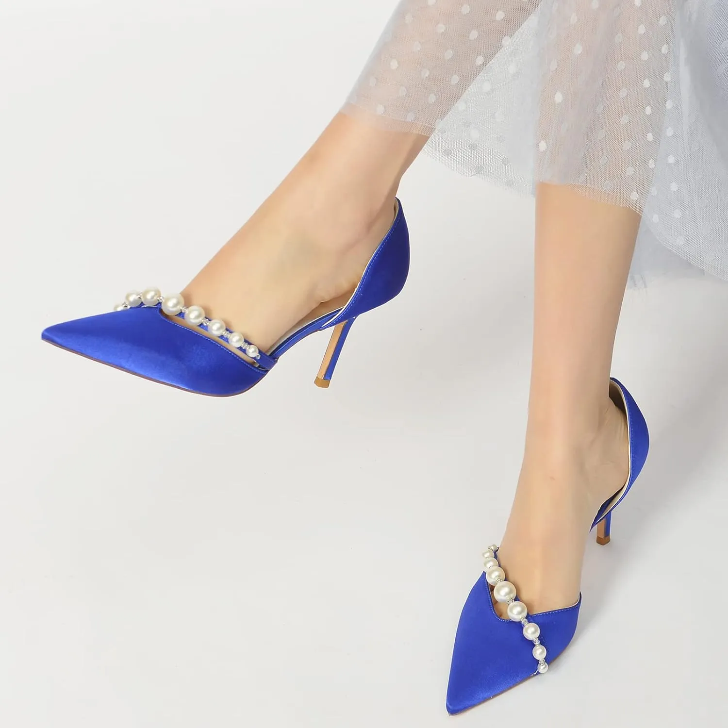 Women's Wedding Bridal Pointed Toe Closed Toe Bridal Shoes Satin Wedding Shoes for Bride Dress Shoes Pumps with Heels Stiletto Pearl Heeled Sandals