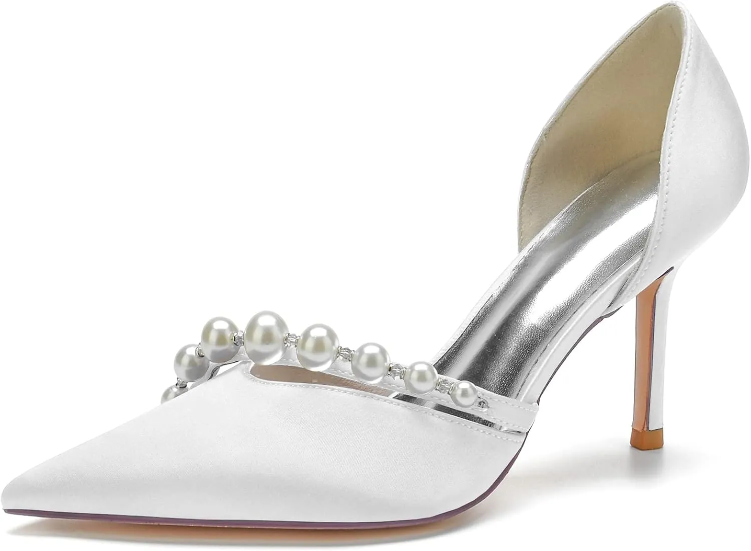 Women's Wedding Bridal Pointed Toe Closed Toe Bridal Shoes Satin Wedding Shoes for Bride Dress Shoes Pumps with Heels Stiletto Pearl Heeled Sandals