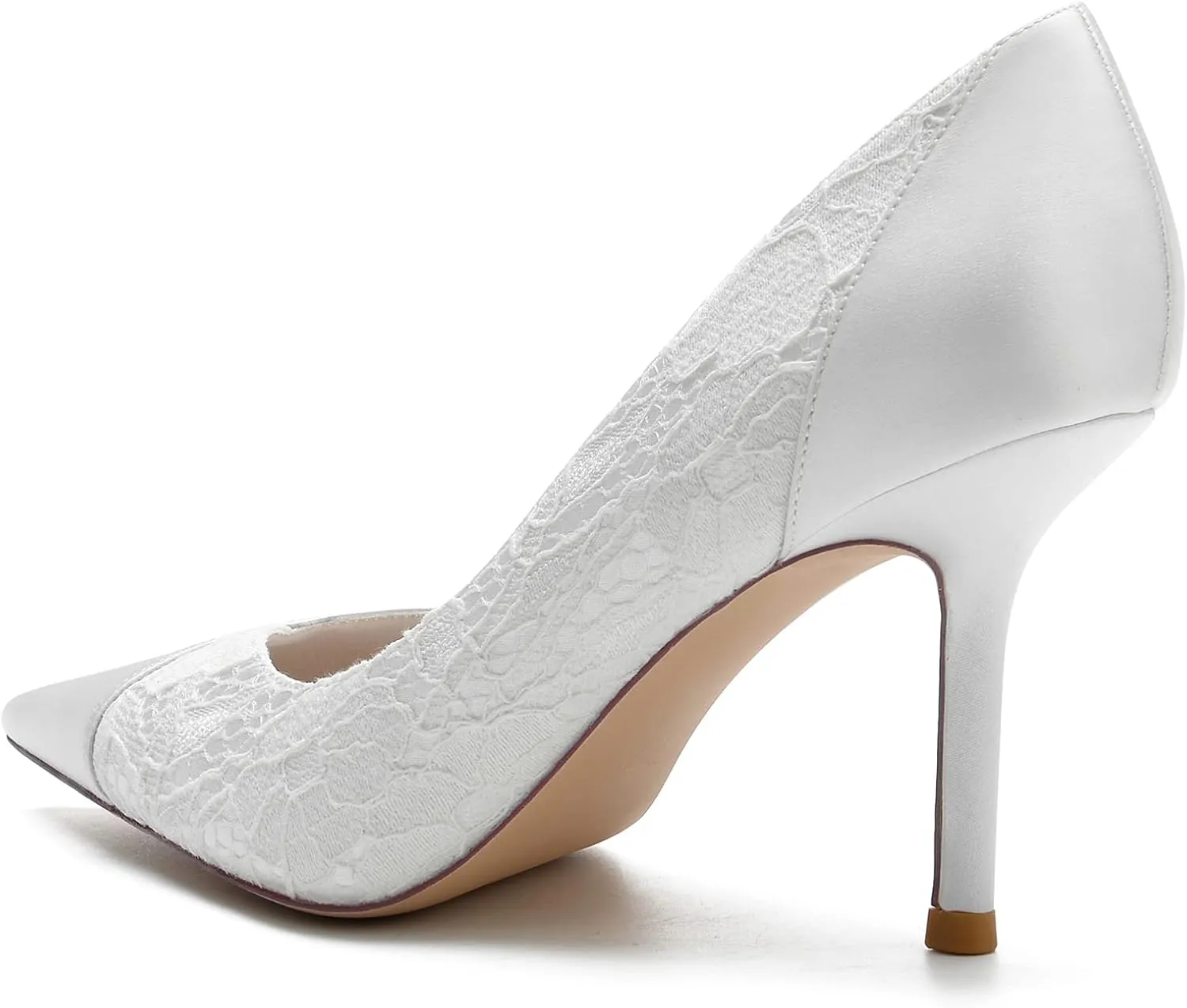 Women's Wedding Shoes High Heels Satin Bridal Shoes with Stitching Lace Heeled for Bride Closed Toe Pointed Toe Stiletto Heel Sandals for Women Pumps