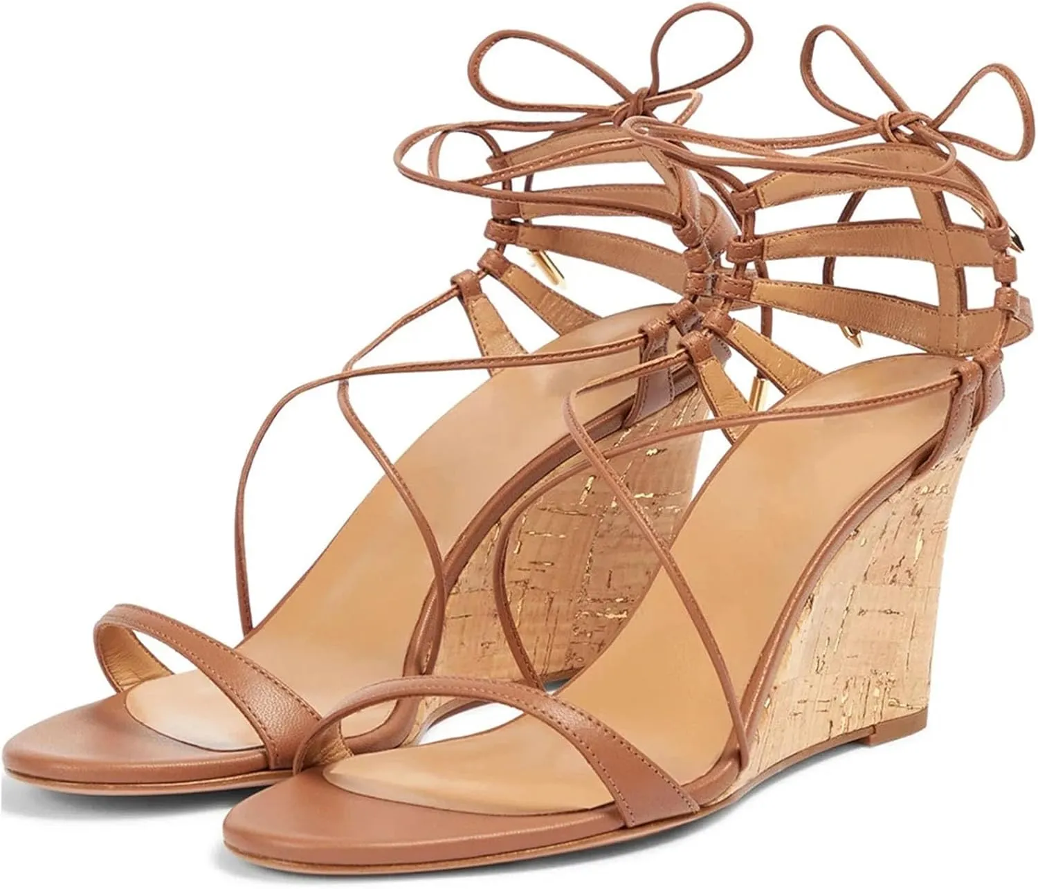 Women's Wedge Peep Toe Sandals, Strappy Lace-Up Summer Casual