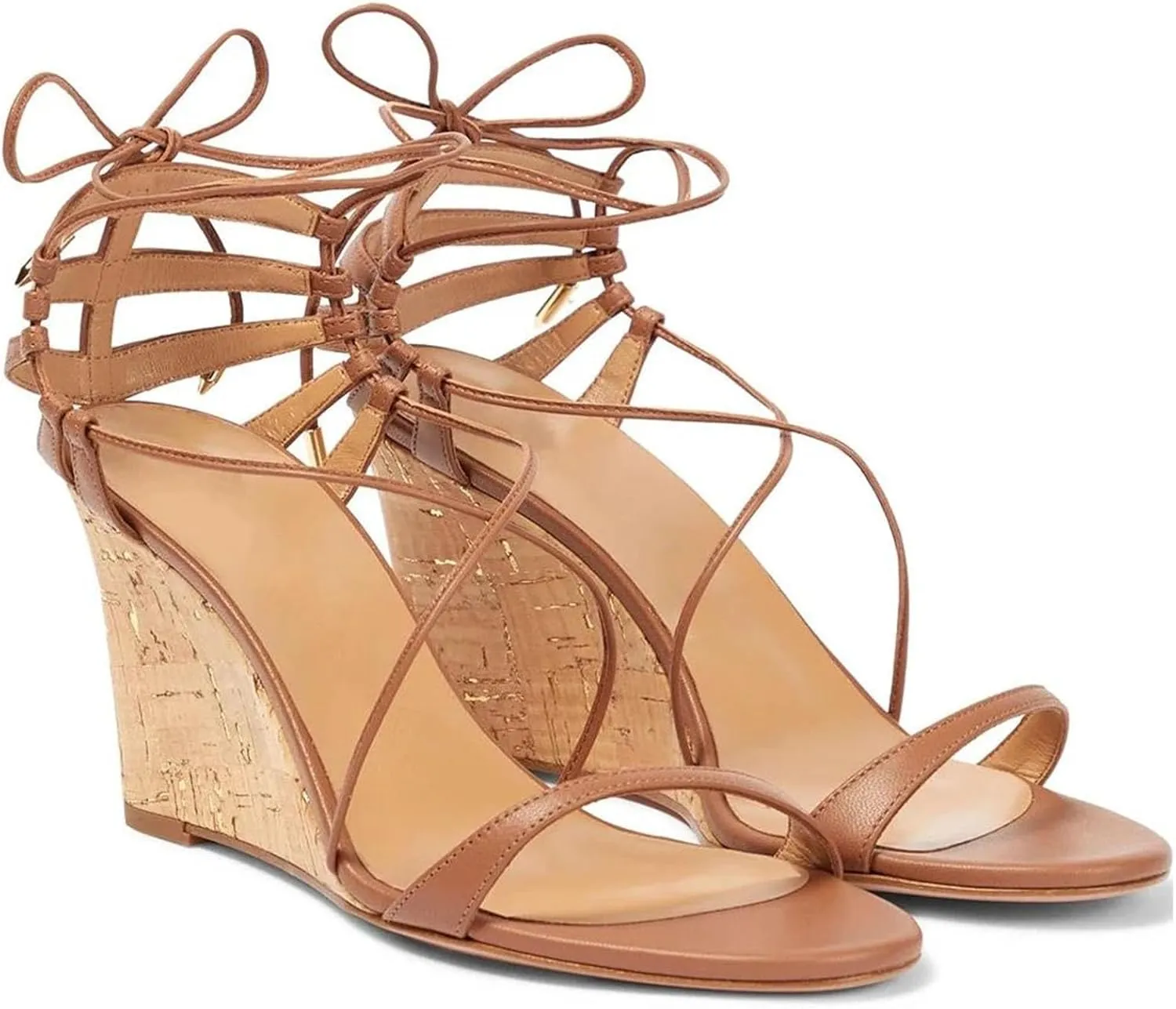 Women's Wedge Peep Toe Sandals, Strappy Lace-Up Summer Casual