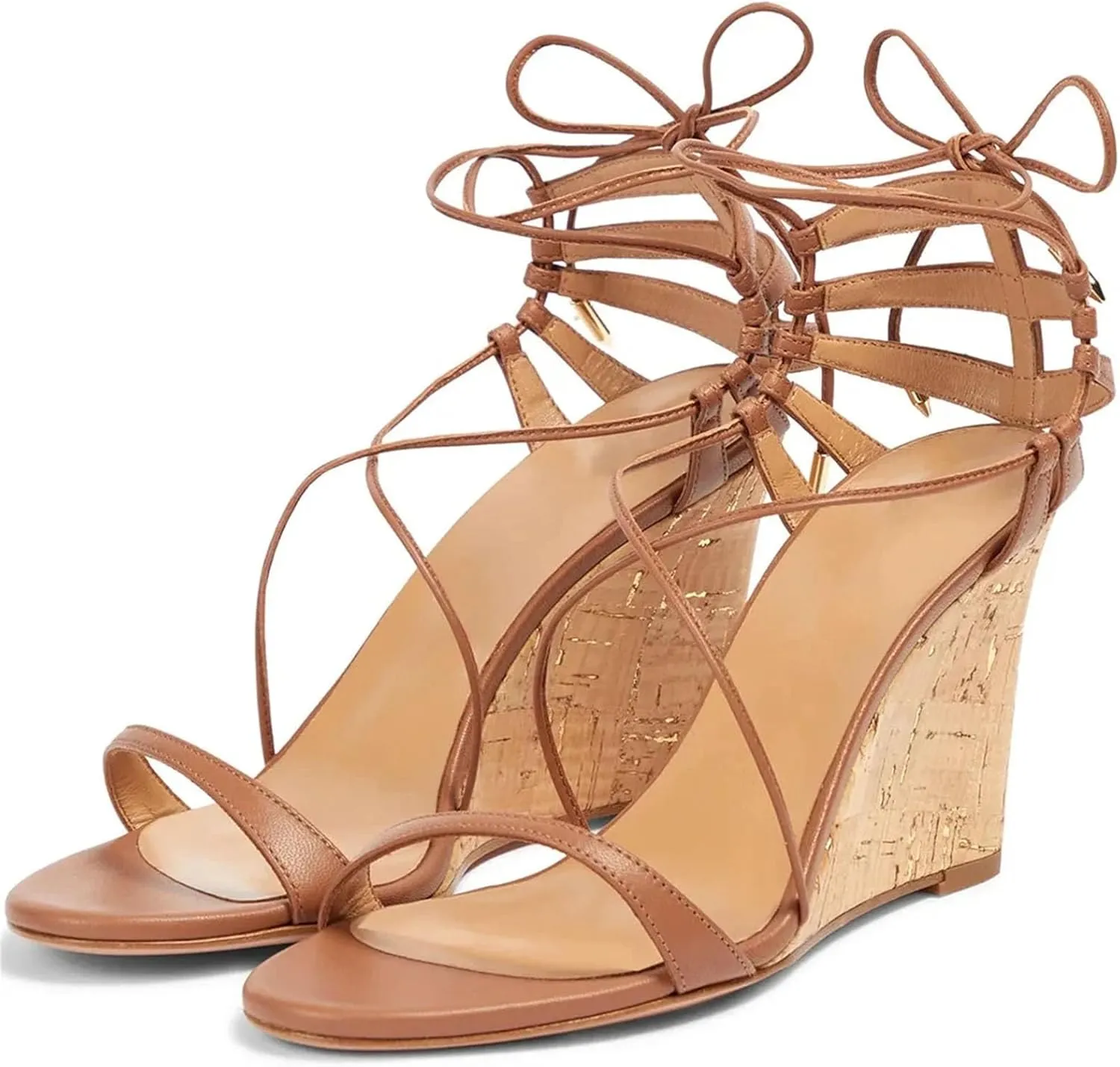 Women's Wedge Peep Toe Sandals, Strappy Lace-Up Summer Casual
