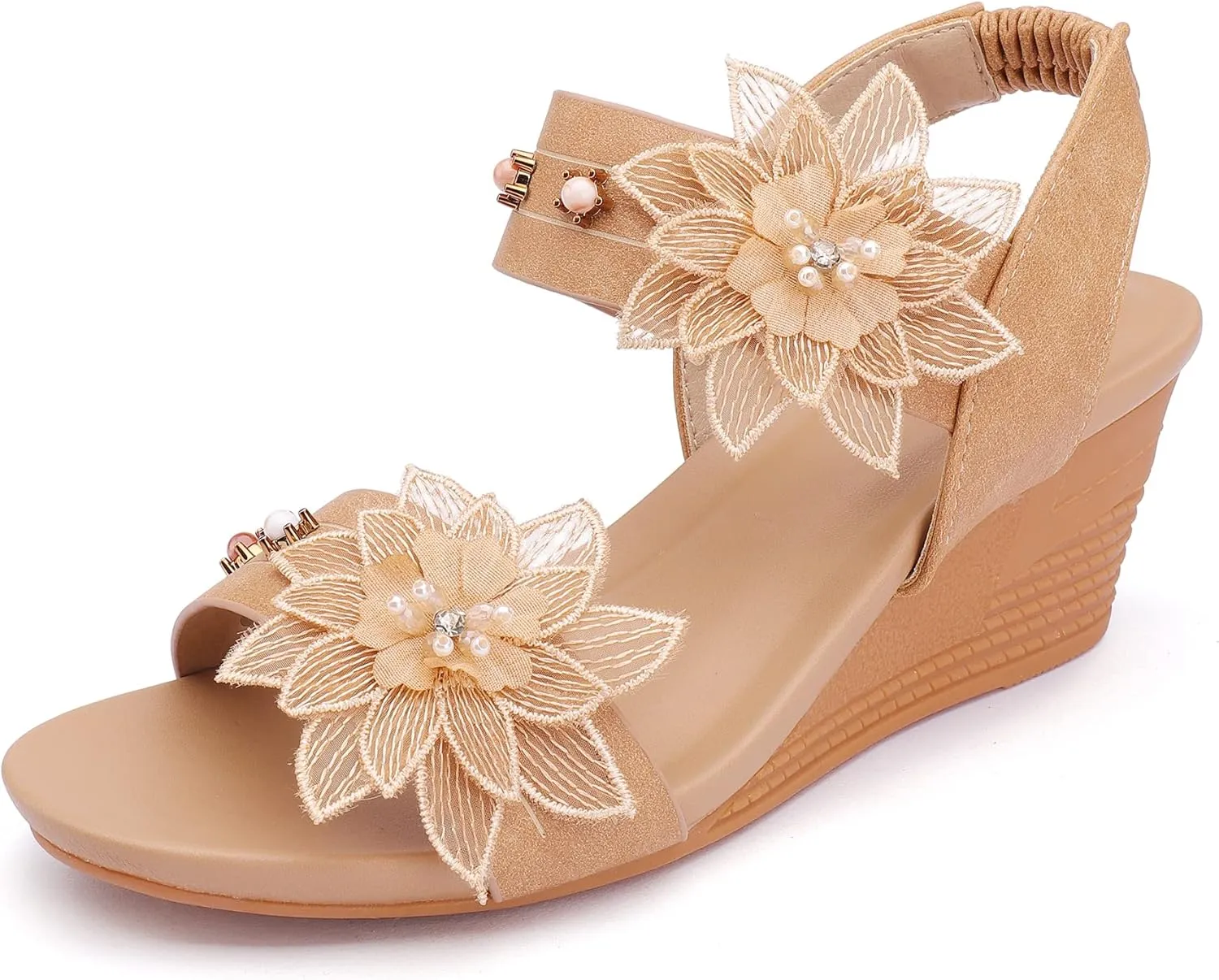 Womens Wedge Sandals Elastic Ankle Straps Open Toe Elegant Thick Soles Comfortable Dream Pairs