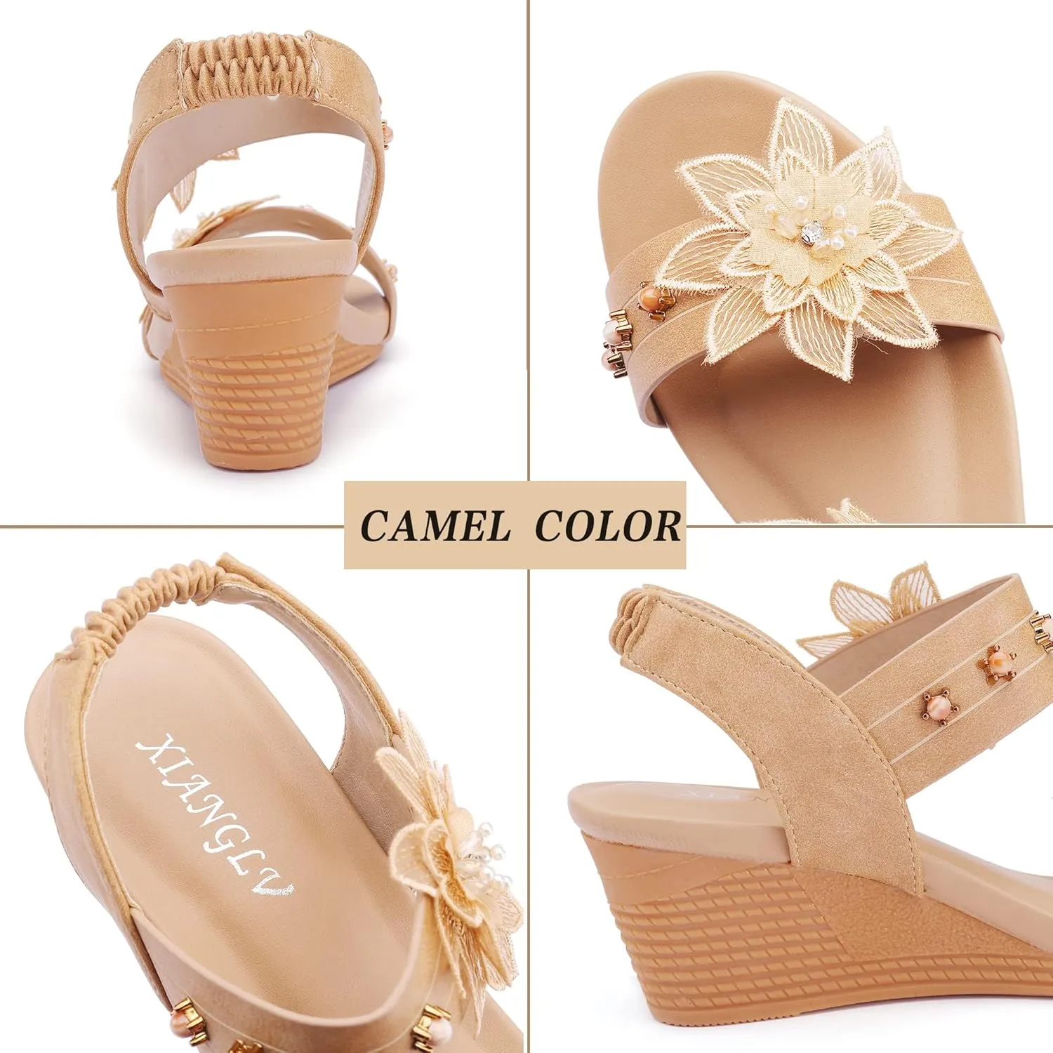 Womens Wedge Sandals Elastic Ankle Straps Open Toe Elegant Thick Soles Comfortable Dream Pairs