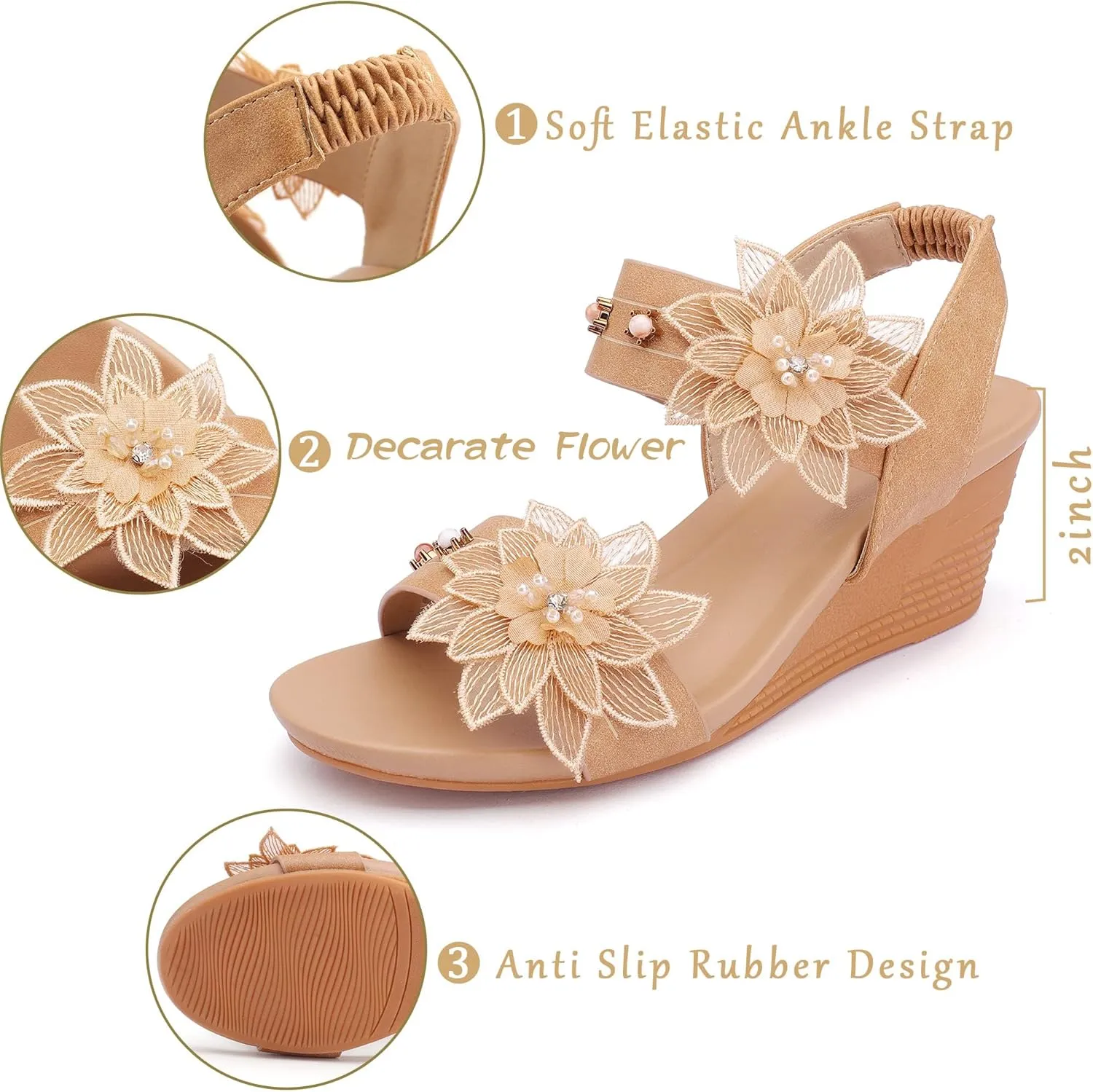 Womens Wedge Sandals Elastic Ankle Straps Open Toe Elegant Thick Soles Comfortable Dream Pairs