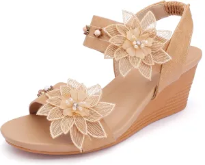 Womens Wedge Sandals Elastic Ankle Straps Open Toe Elegant Thick Soles Comfortable Dream Pairs