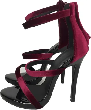Women's Wine Red Stiletto Sandals, Open Toe Back Zipper Party Heels